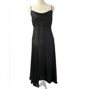 NWOT Express Faux Satin Asymmetrical Black Cowl Neck Dress - Small
